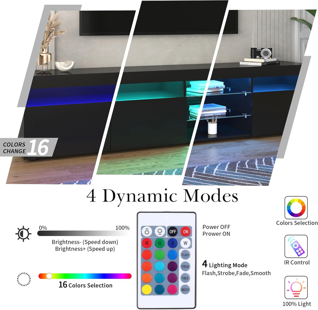 TV Stand for TVs up to 80" with LED Light, Media Console, Black Q40465