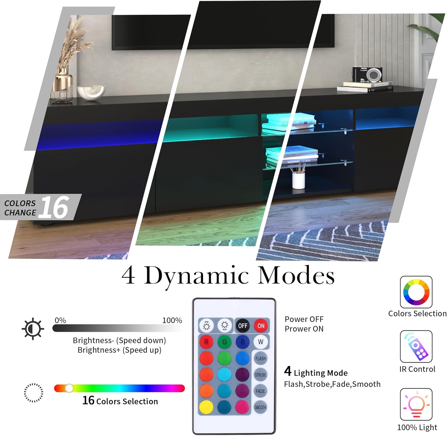 TV Stand for TVs up to 80" with LED Light, Media Console, Black Q40465