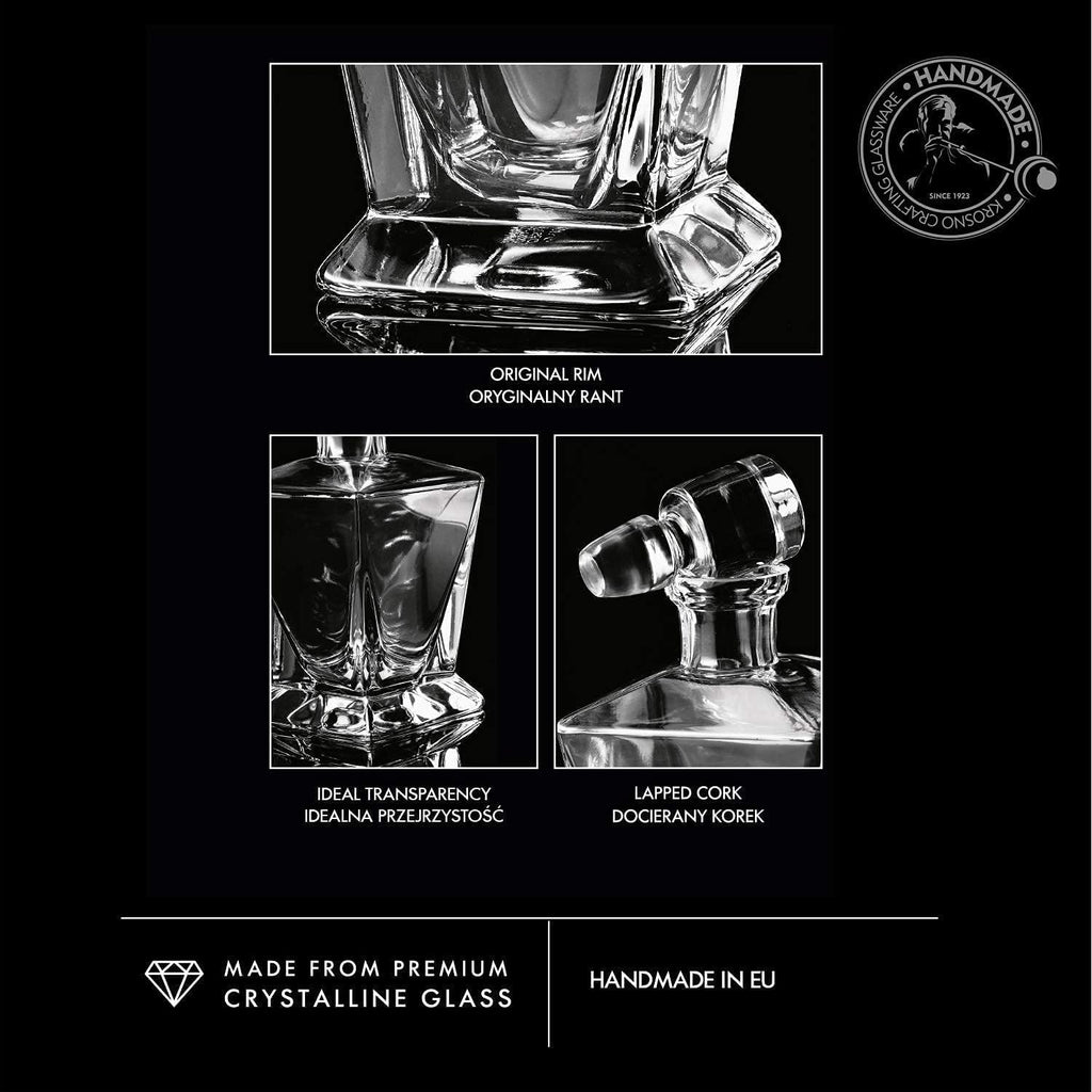 Krosno Whiskey Decanter Carafe with Stopper, 25.4 oz, Caro Collection, Made in Europe Q540043