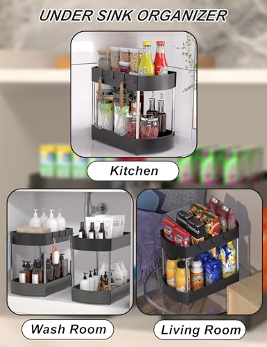 Under Sink Organizer and Storage 2 Pack for Kitchen Bathroom Cabinet, Black C8331