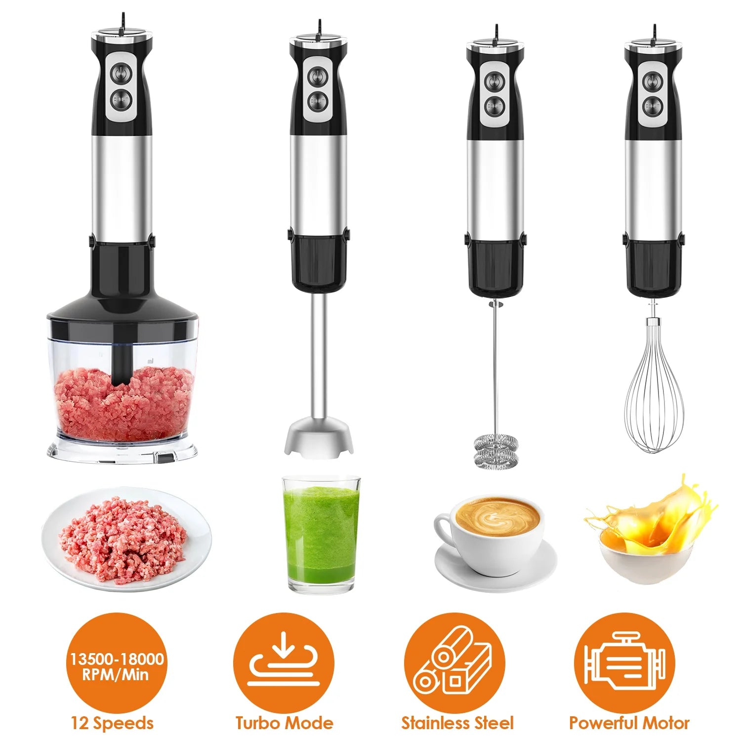 iMounTEK Immersion Hand Blender, 1000W 5-in-1 Stainless Steel, Black B4538