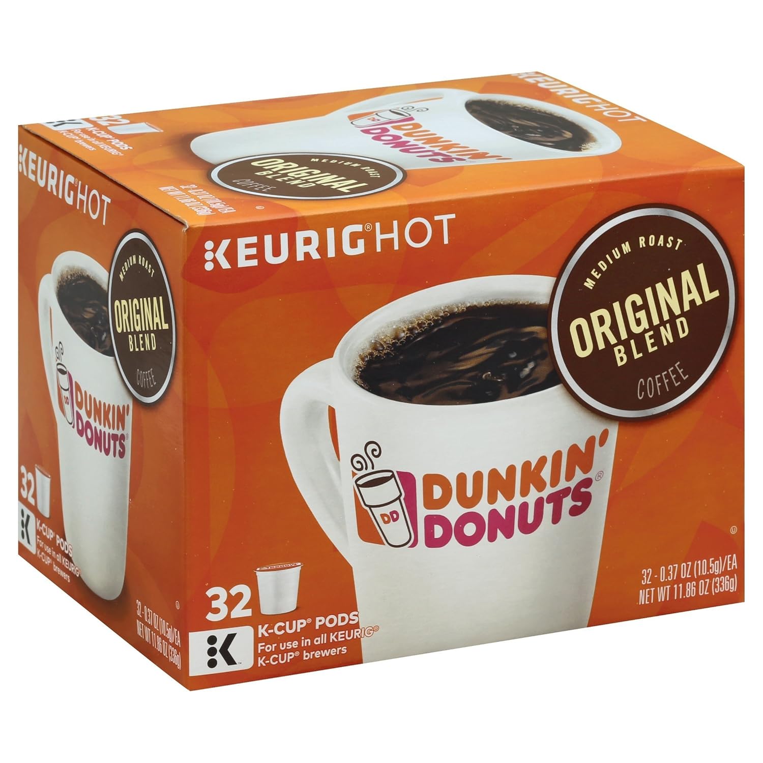 Dunkin' Donuts Original Blend Medium Roast Coffee, 32 K Cups for Keurig O275447