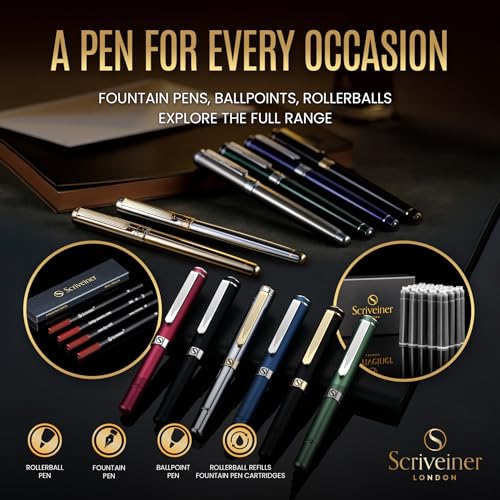 Scriveiner Black Green Fountain Pen with Chrome Finish, Schmidt Nib Medium Y421885