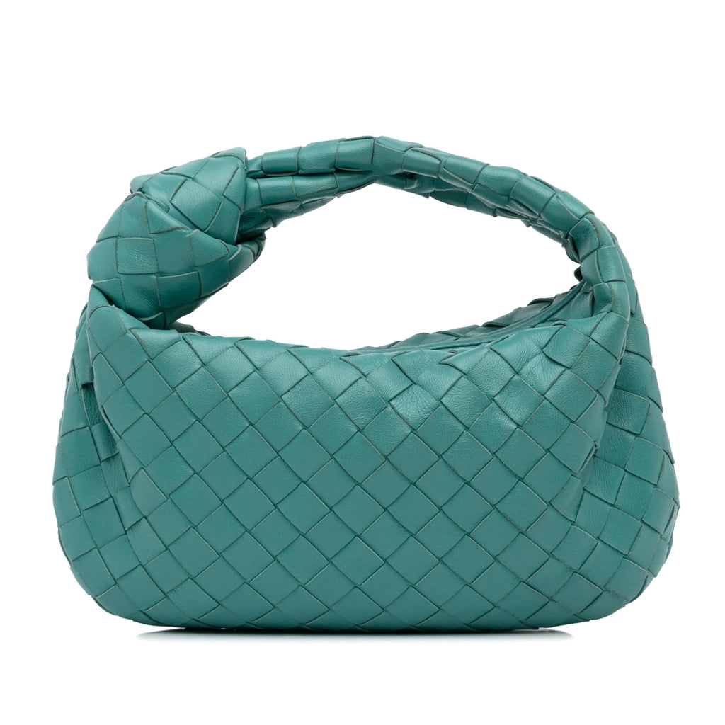 Pre-Owned Authenticated Bottega Veneta Mini Intrecciato Jodie Calf Leather Blue Handbag Top HandleBag Unisex (Good)