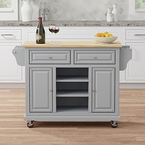 Glenwillow Home Kitchen Cart in Cherry with Wood Top