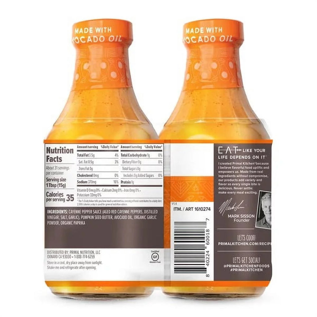 Primal Kitchen Buffalo Sauce, 16.5 oz (Pack of 2) A883934