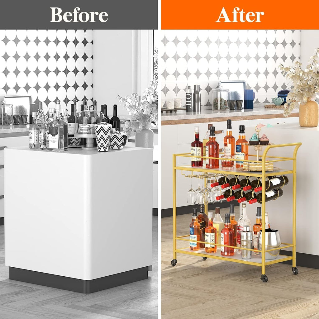 Lifewit Bar Cart, 2 Tier Drink Cart with 9 Wine Bottle Racks D9940