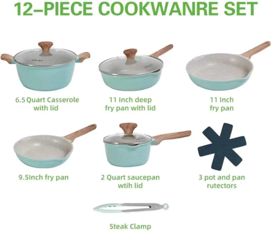 Nonstick Cookware Set 12-Piece Granite Coating Pots and Pans U8802
