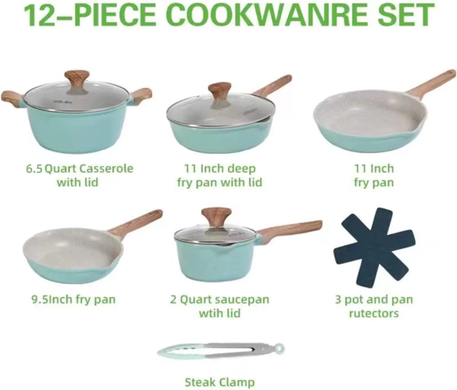 Nonstick Cookware Set 12-Piece Granite Coating Pots and Pans U8802