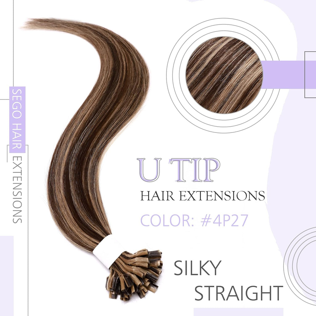 SEGO U Tip Hair Extensions Real Human Hair Keratin Fusion 18 Inch Medium Brown & Dark Blonde H40383