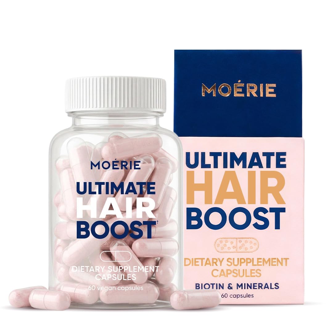 Moerie Ultimate Hair Boost Supplements for Women & Men - Hair, Skin, Nails Vitamins with Biotin & Minerals for Hair Health - Thicker Hair - 60 Capsules
