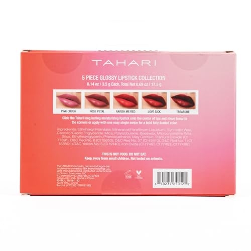VOTUM Tahari Lipstick Set, 5 Piece Multi-Finish Gift Set, Red K6403