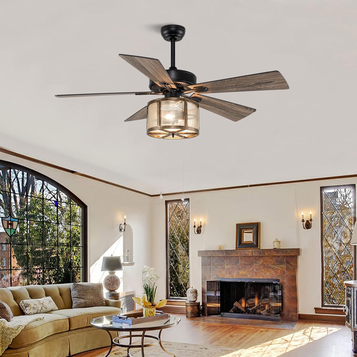 52" Farmhouse Ceiling Fan with Lights and Remote, Matte Black B733