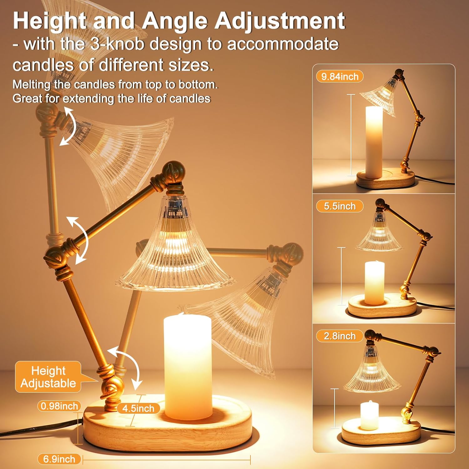 Flower Candle Warmer Lamp with Timer, Adjustable Height, Dimmable, 2 Bulbs Q28863
