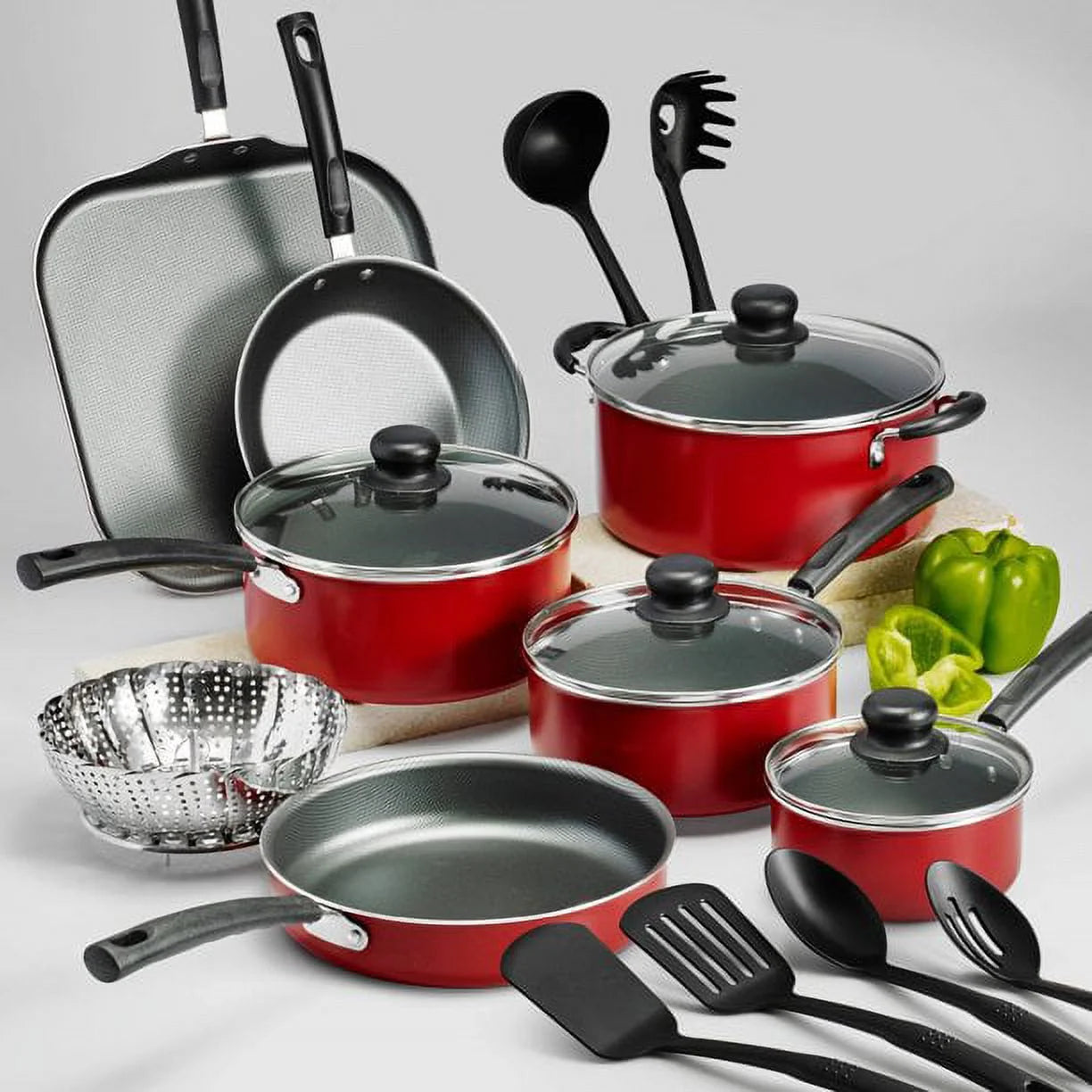 Tramontina Primaware 18-Piece Non-stick Cookware Set, Red L716