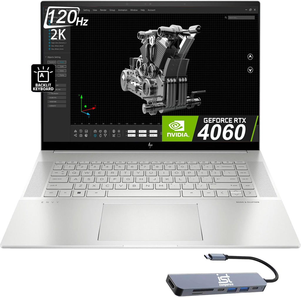 HP Envy 16 16.0" 120Hz 2K Touchscreen (Intel 13th Gen i7-13700H, 64GB DDR5 RAM, 2TB SSD, NVIDIA GeForce RTX 4060 8GB) Workstation & Backlit Gaming Laptop, IST USB-C Hub, WiFi 6E, Win 11 Pro, Sliver