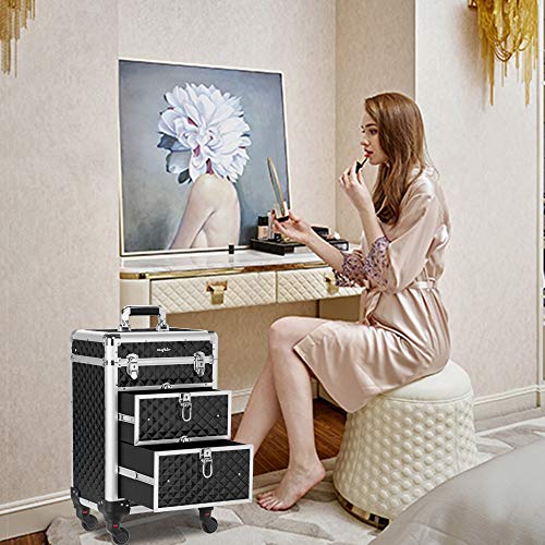 Aluminum Rolling Makeup Train Case with Removable Wheels, Red S2718