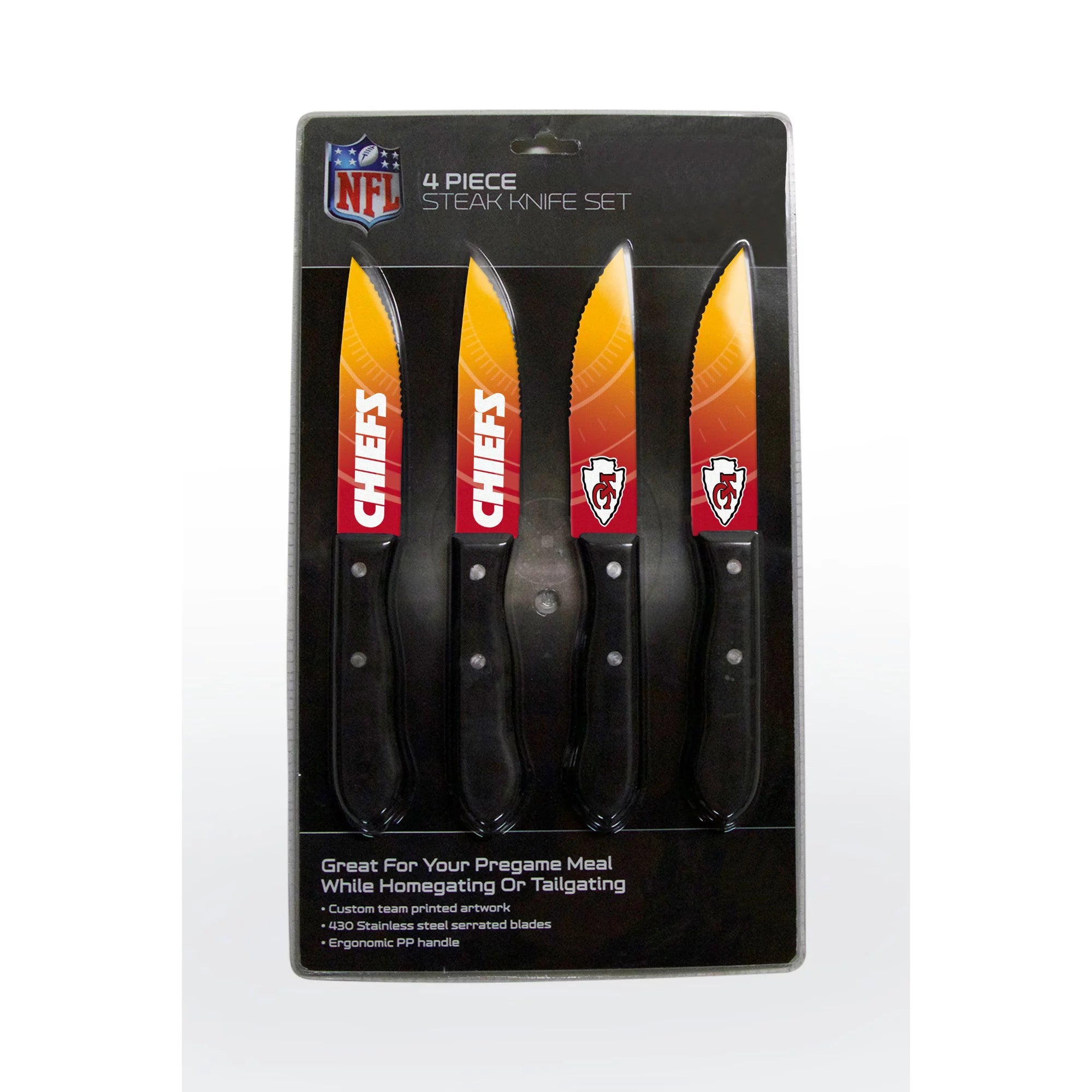 NFL Kansas City Chiefs 4-Piece Stainless Steak Knife Set by The Sports Vault O602
