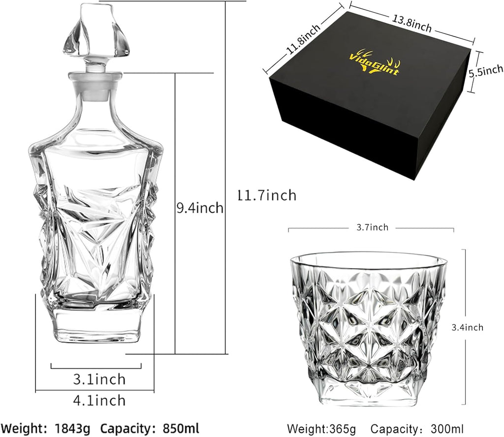 Whiskey Decanter Set with 4 Glasses in Giftbox, 850ml C7123