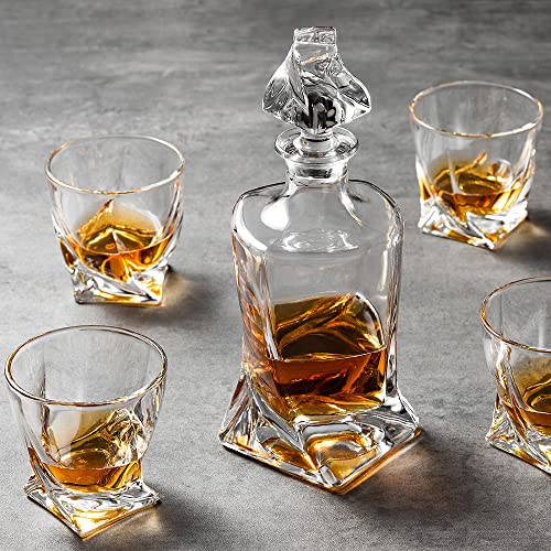 Whiskey Decanter Set with 4 Glasses in Gift Box by Verolux G281