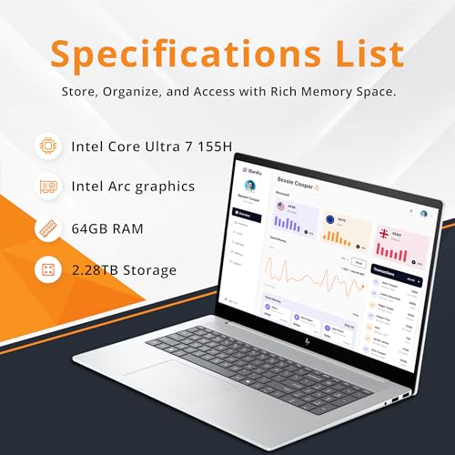 HP Envy Laptop 17.3" FHD Touchscreen, Intel Core i7, RTX 3050, 64GB RAM, 1TB SSD, Windows 11 X9888
