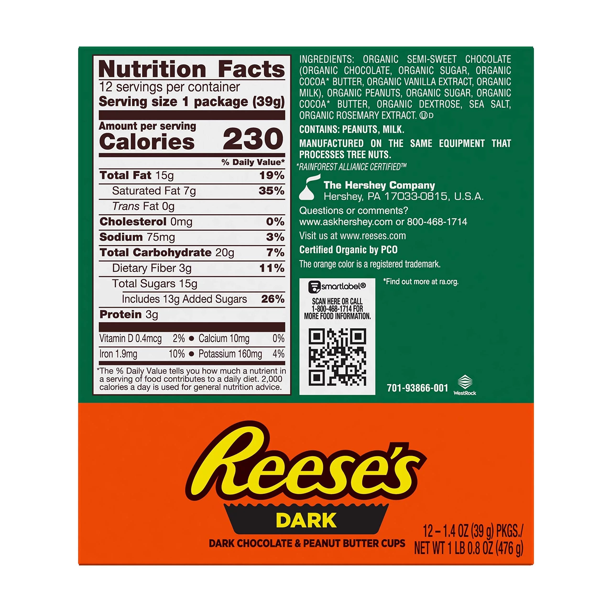 Reese's Organic Dark Chocolate Peanut Butter Cups, 1.4 oz (12 Count) T4363