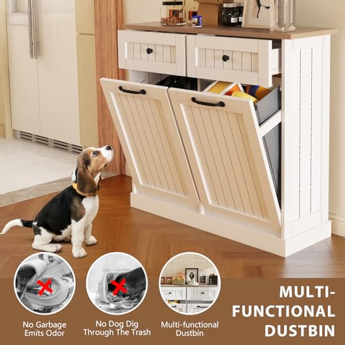 HTK Double Tilt Out Trash Cabinet for Kitchen, White N961663