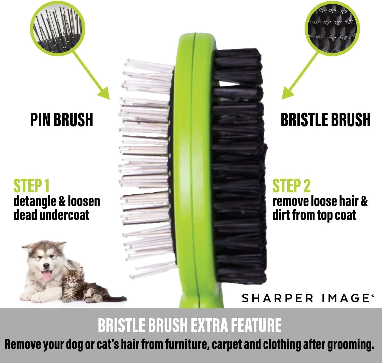 Sharper Image 2-Sided Pet Grooming Brush for Dogs & Cats X7249