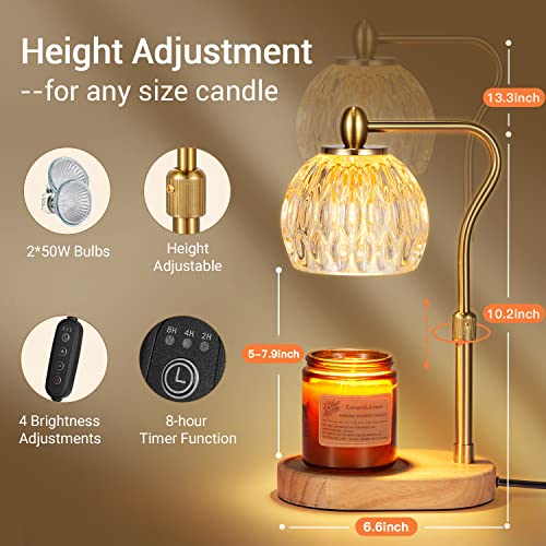 Candle Warmer Lamp with Timer & Dimmer, Height Adjustable, 2 Bulbs, Gold C648761