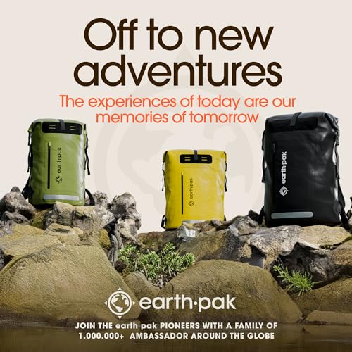 Earth Pak Waterproof Backpack Roll-Top Hiking Dry Bag with Phone Case, Black 35L L5072
