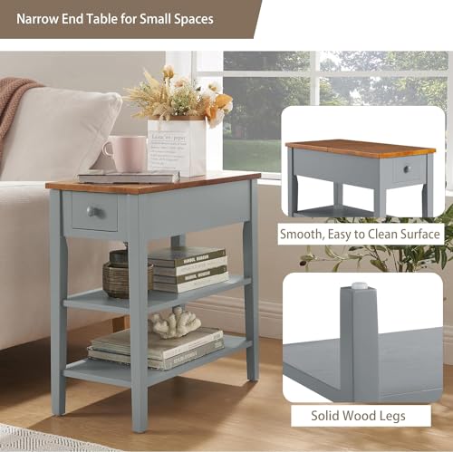 Side Table with Charging Post, USB Port and Storage Cabinet, Gray U495895