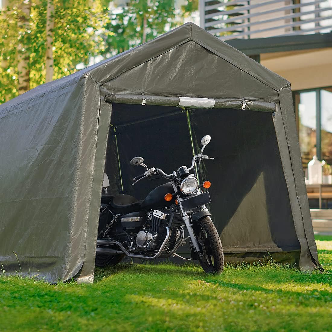 ADVANCE OUTDOOR 10x10 ft Heavy Duty Portable Canopy Shelter Carport with Zipper Doors, Gray F9533