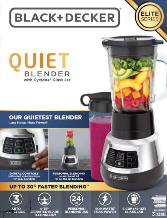 BLACK+DECKER Quiet Blender with Cyclone Glass Jar R38157