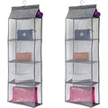 New and Improved XL Size Hanging Handbag Purse Organizer for Closet | 2 Pack, 10 Shelves Total | Space Saving Hand Bag Storage Holder for Wardrobe Closet (Grey)