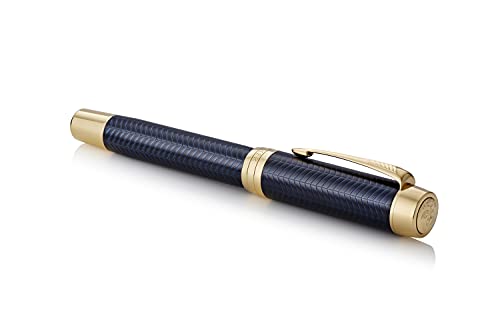 Parker Duofold Centennial Fountain Pen, Medium Solid Gold Nib, Blue Chevron V703