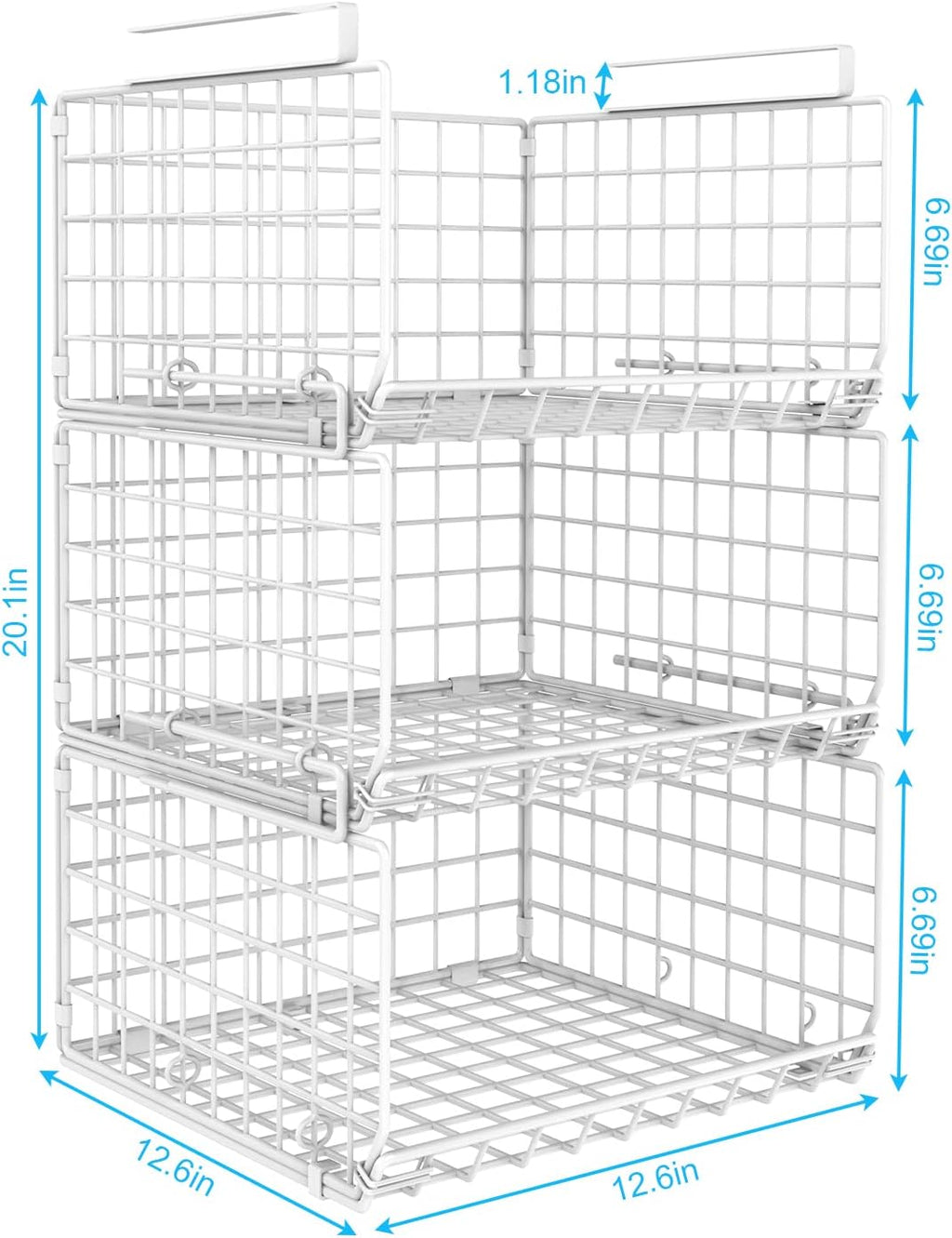 3-Tier Under Closet Shelf Basket Hanging Storage Organizer with Hooks G131