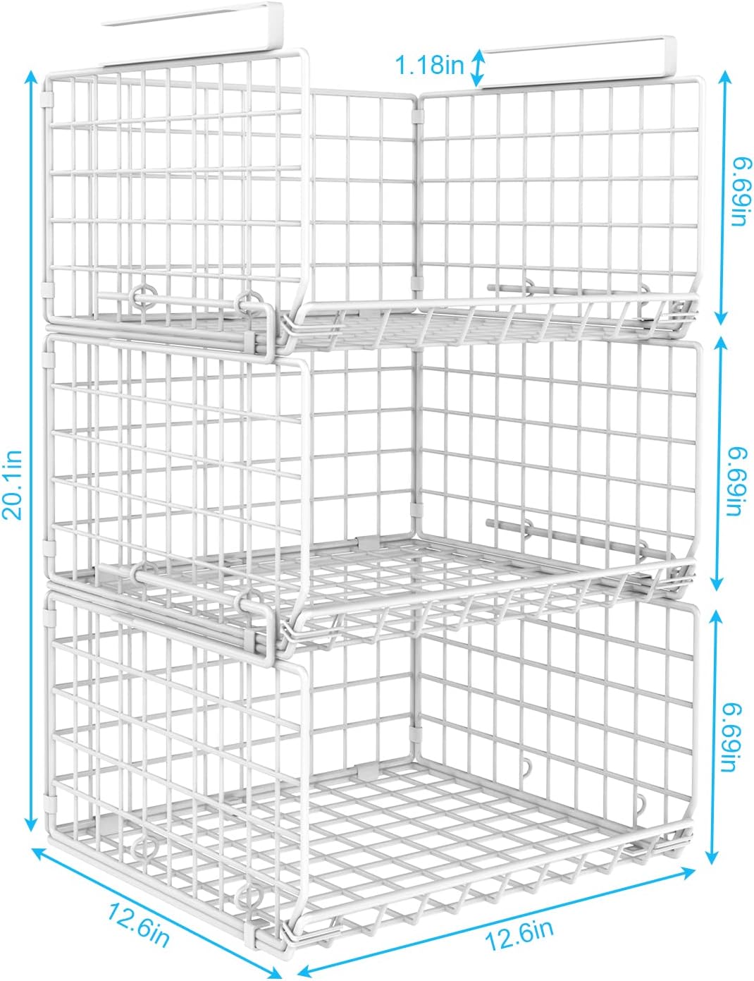 3-Tier Under Closet Shelf Basket Hanging Storage Organizer with Hooks G131