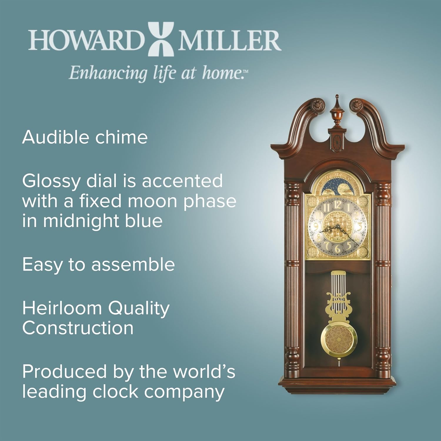 Howard Miller Maxwell Wall Clock 620-226 Windsor Cherry Finish N217