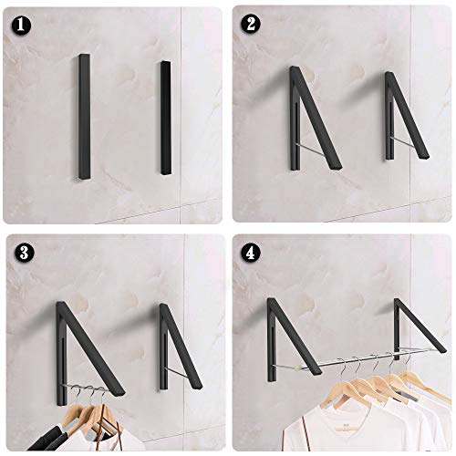 Wall Mounted Folding Drying Rack Aluminum White 2 Racks with Rod L5210