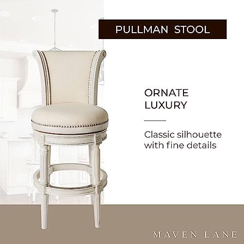Maven Lane Pullman 31 Inch Upholstered Barstool with Back, Weathered Oak, Set of 3 B7188
