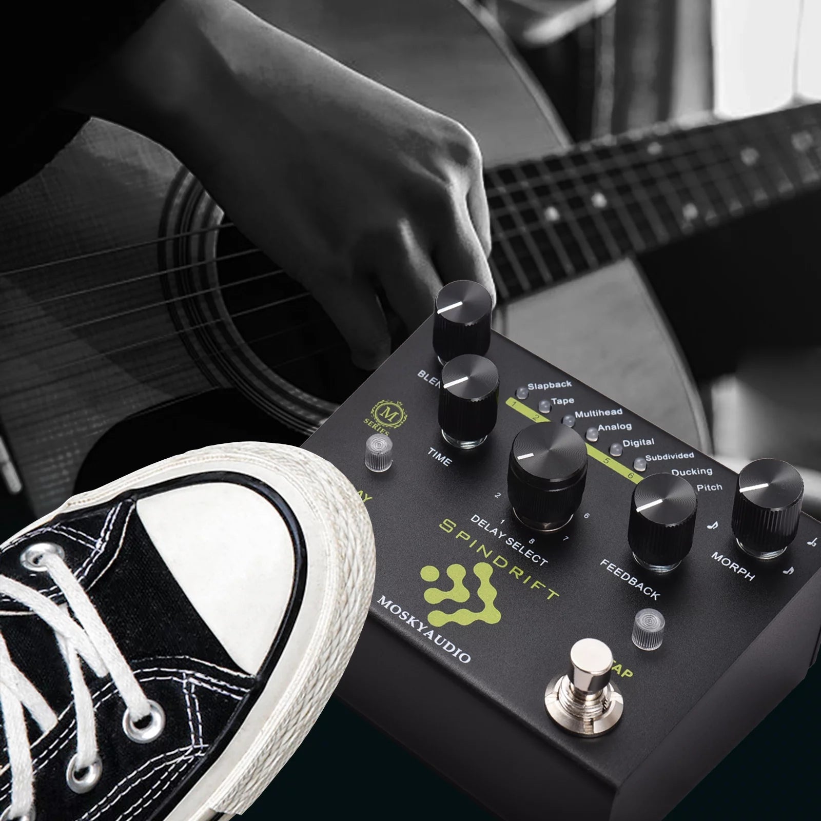 MOSKYAudio SPINDRIFT Guitar Pedal with 8-Mode Delay Selection F985