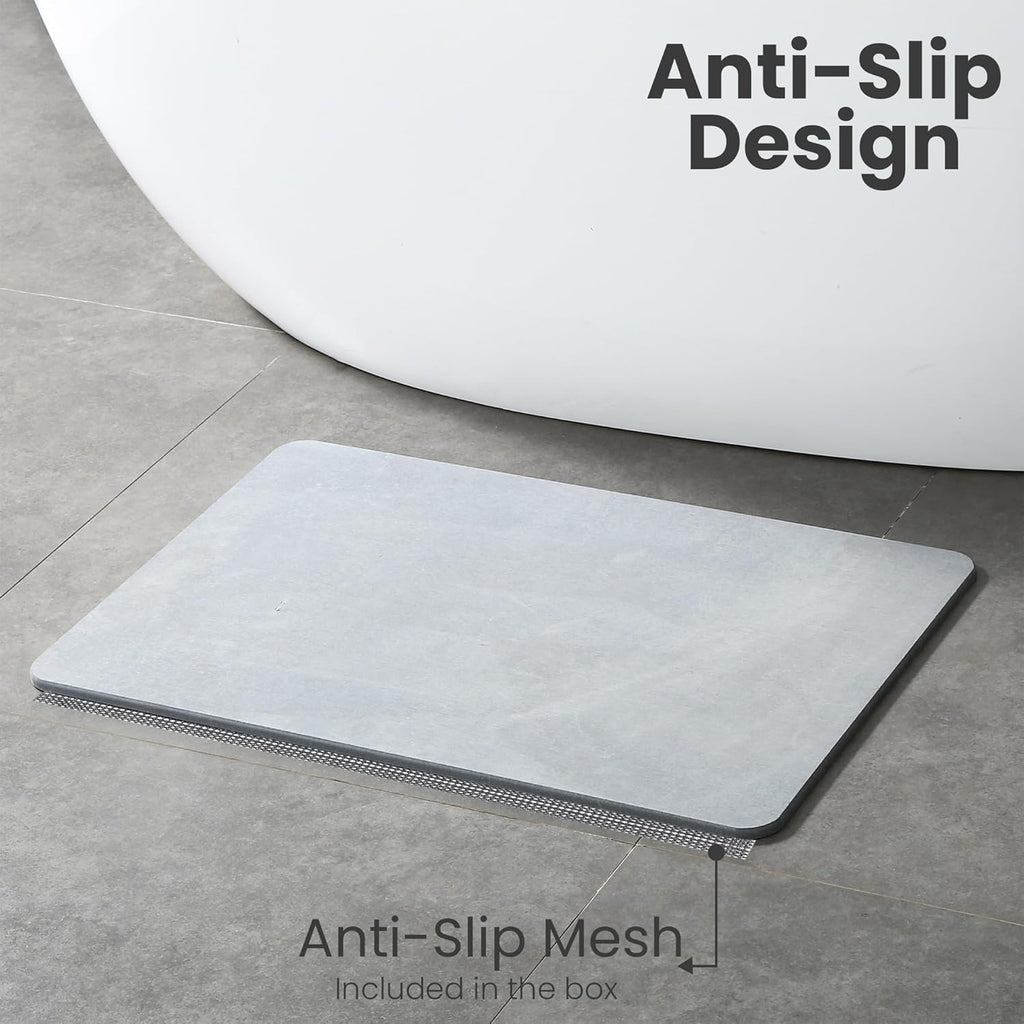 Diatomite Stone Bath Mat Non-Slip Fast Drying Gray 23.62 x 15.3 E800