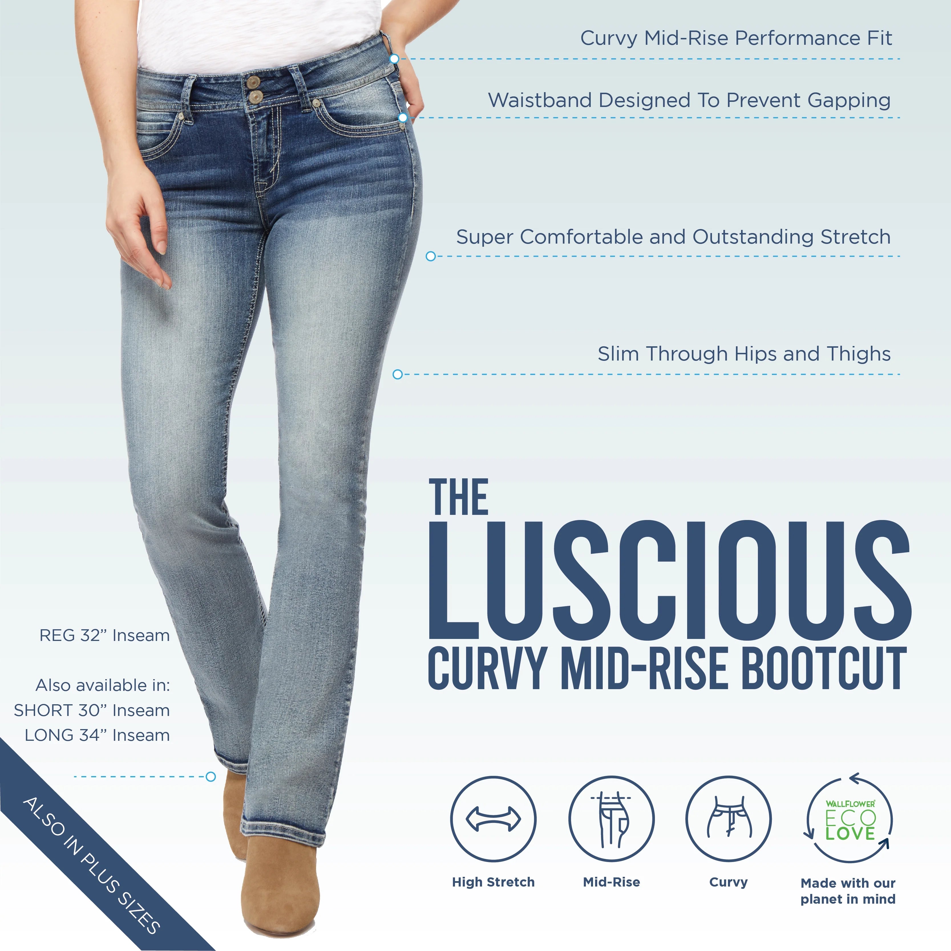 WallFlower Women's Luscious Curvy Bootcut Mid-Rise Stretch Jeans E193