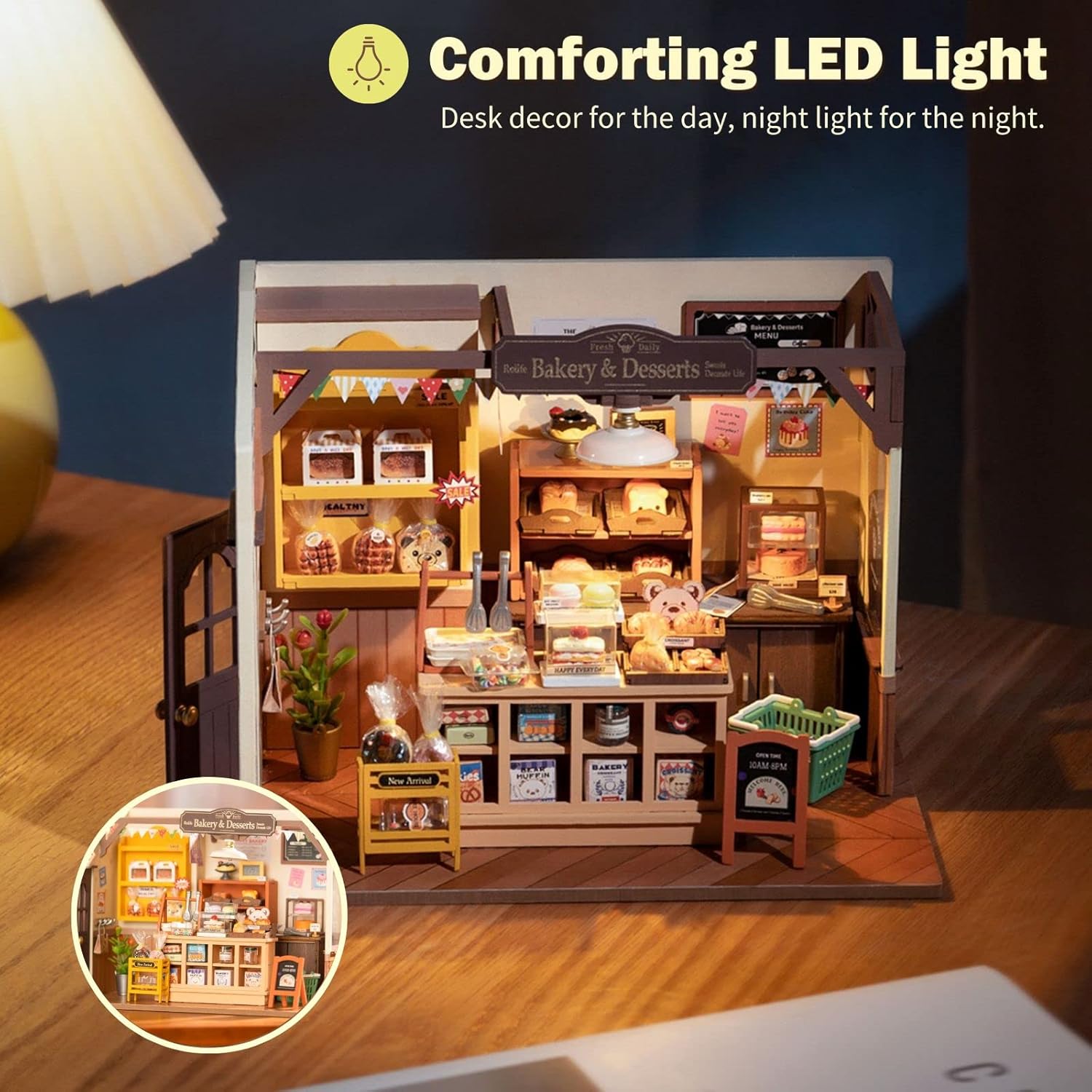 Rolife DIY Miniature Doll House Kit, Becka's Bakery Diorama with LED M859684
