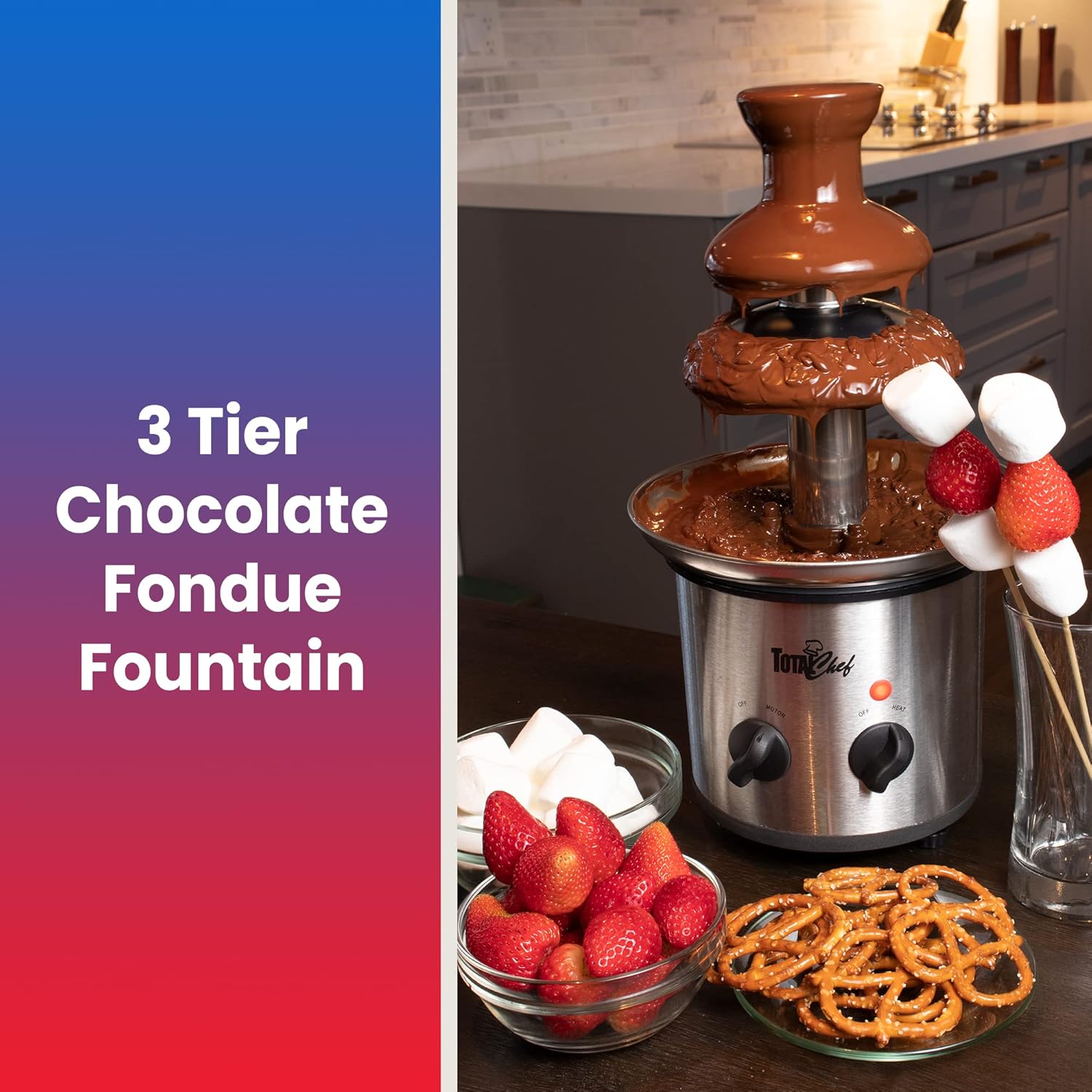 Total Chef 3-Tier Electric Chocolate Fondue Fountain Machine Stainless Steel X287756