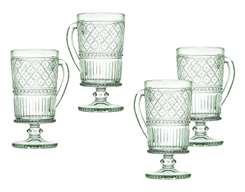 Godinger Coffee Mugs, Glass Coffee Mugs, Drinking Glasses with Handle, Glass Coffee Cups, Tea Cups, Vintage Decor - Claro Collection, Pink, Set of 4