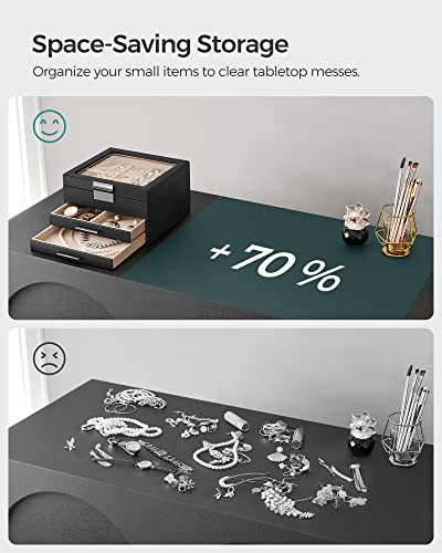 SONGMICS Jewelry Box with Glass Lid, 4-Layer Organizer, Dove Gray and Gold R6030