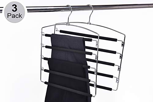 3 Pack Multi Pants Hangers, Heavy Duty Metal with Non-Slip Foam, Swivel Hook B2886