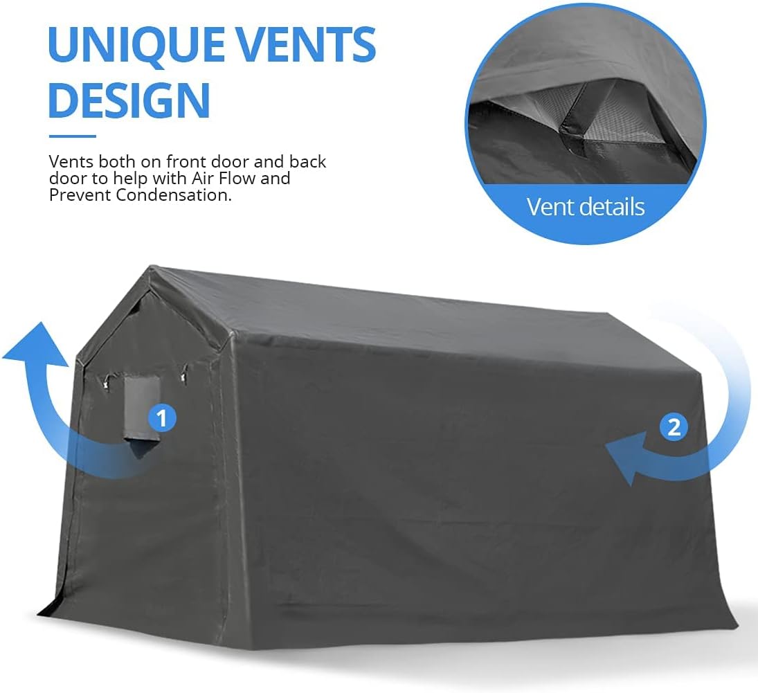 ADVANCE OUTDOOR 10x10 ft Heavy Duty Portable Canopy Shelter Carport with Zipper Doors, Gray F9533