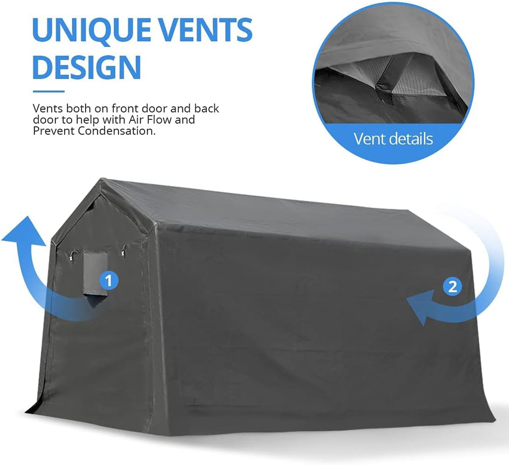 ADVANCE OUTDOOR 10x10 ft Heavy Duty Patio Canopy Shelter Carport with Roll-up Doors, Gray I1838